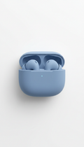 Soft blue silicone earbuds with charging case